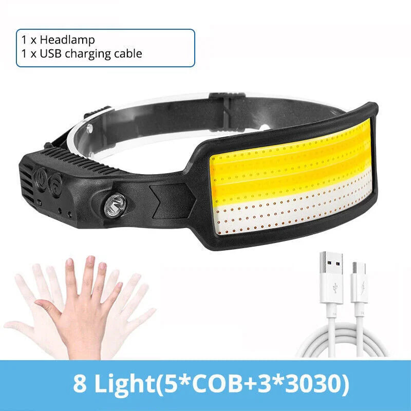 Motion Sensor COB LED USB Rechargeable Head Lamp with Built-in Battery