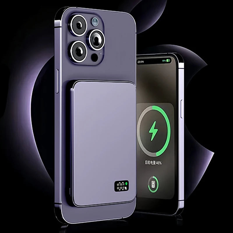 Ultra Thin MagSafe Wireless LED Display  Fast Charging Power Bank for iPhone Samsung And Airpods