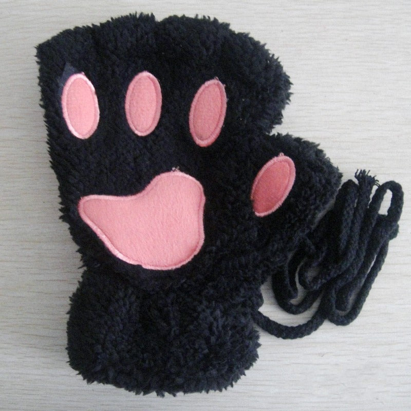 Winter Faux Fur Plush Warm Half Finger Mittens/Gloves.