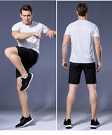 Men's multicolor short sleeve gym shirts. Quick drying, breathable sportswear
