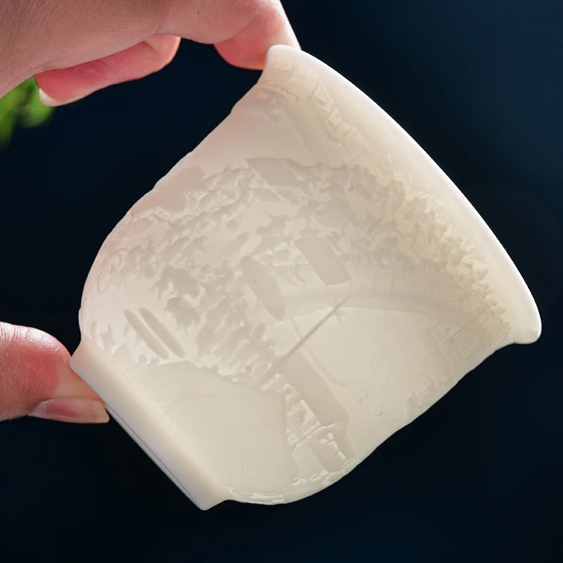 Chinese Three-dimensional White Porcelain Tea Cup