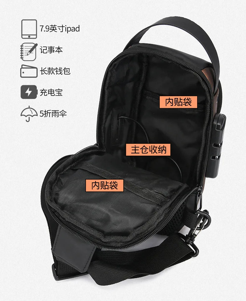 Men's Anti Theft USB Charging Crossbody Bag