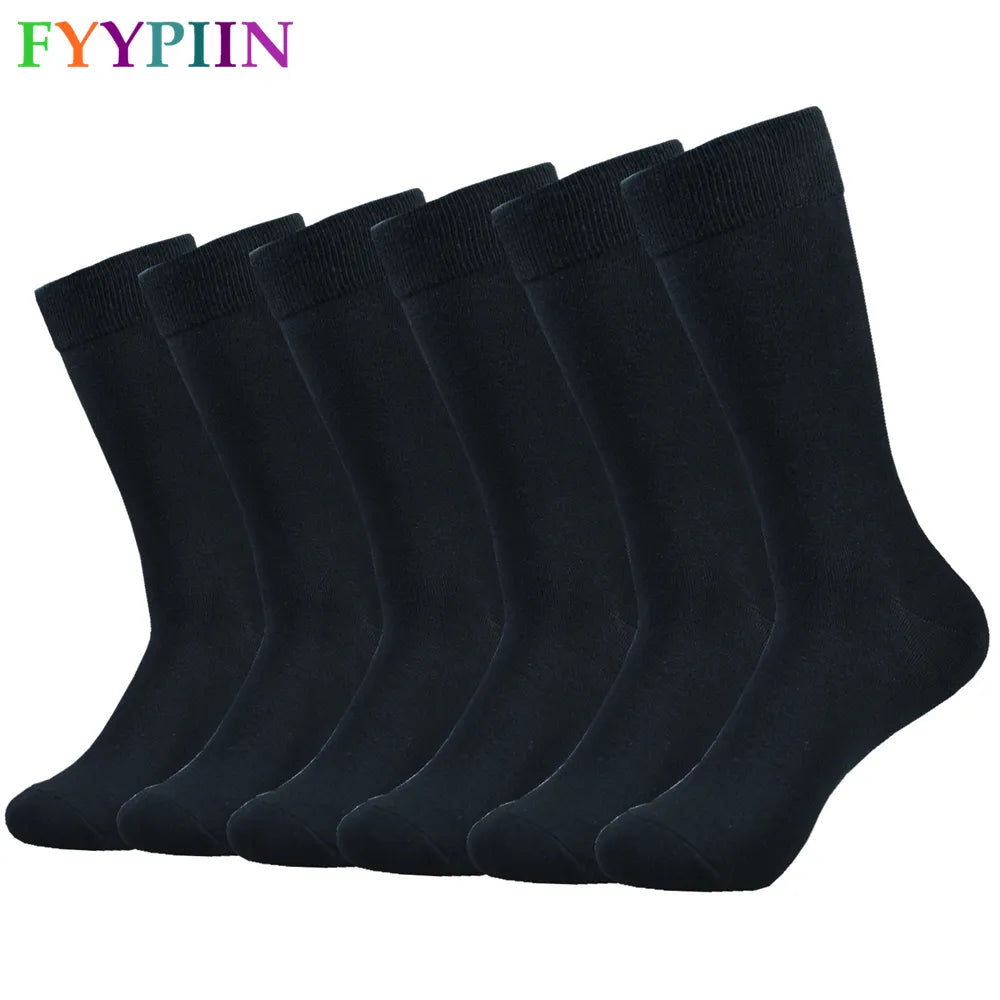 6 Pairs Men's Black Cotton Dress Socks.