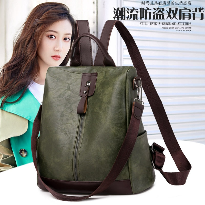 Ladies Anti-Theft Leather Backpack.