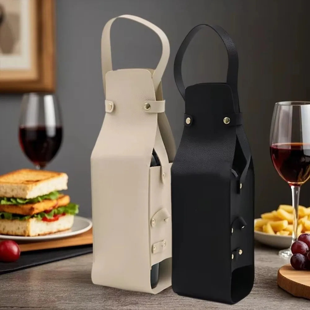 PU Leather Double Layer Reusable Wine Bag