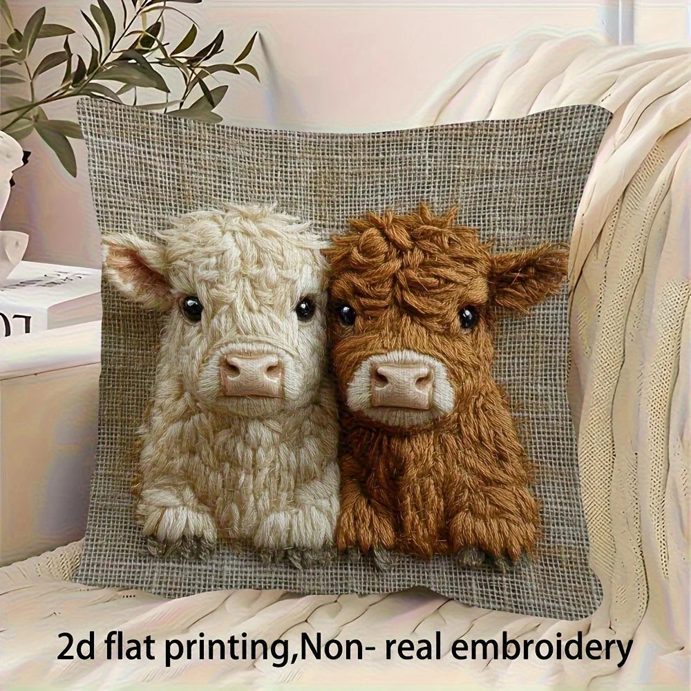 1pc 2D flat Highland cow pillowcase Pillow Not Included