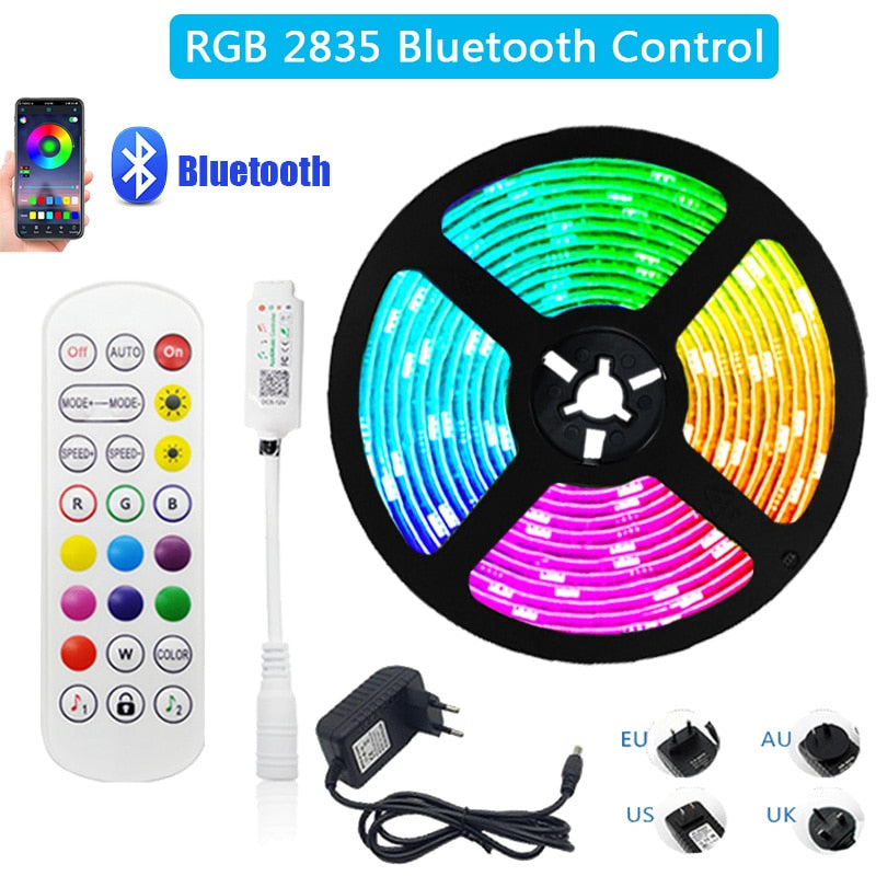 LED  Bluetooth Strip Lights 30M RGB 5050 SMD 5M RGB.  Flexible Ribbon 2835 RGB Tape Diode DC 12V APP Control+Adapter