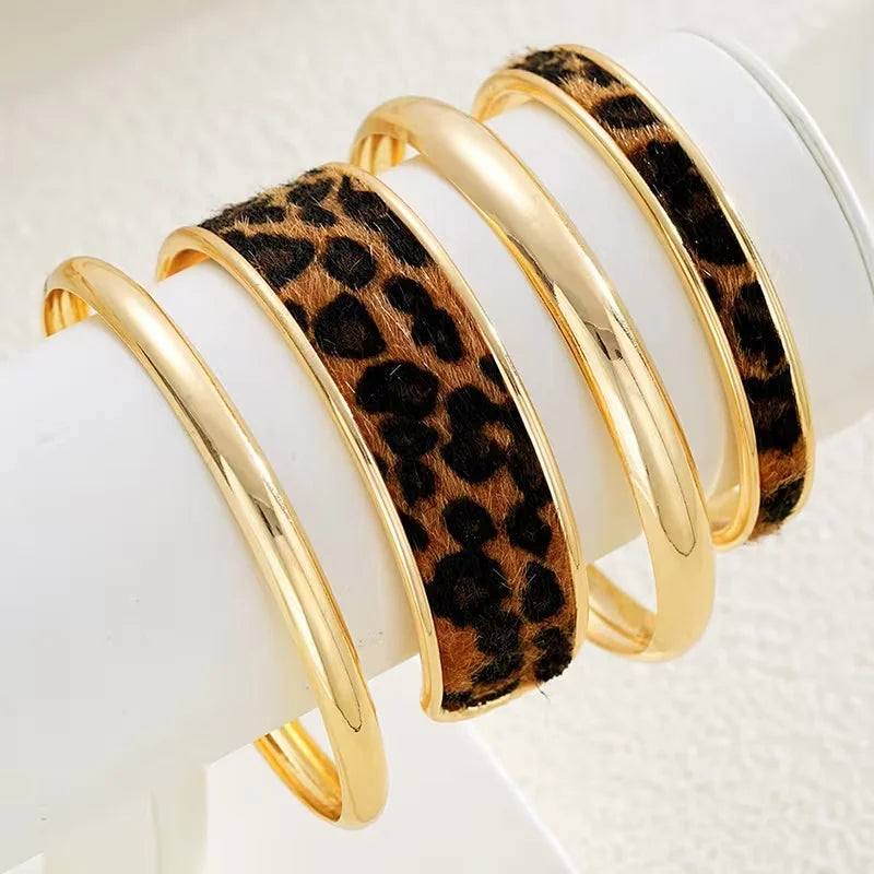 4pcs Bohemian PU Leather Leopard Print Bracelet