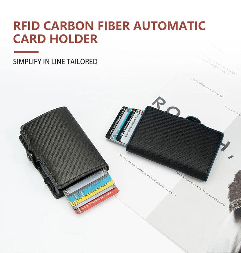 CASEKEY RFIF Leather Carbon Fiber Pop Up Credit Card Holder