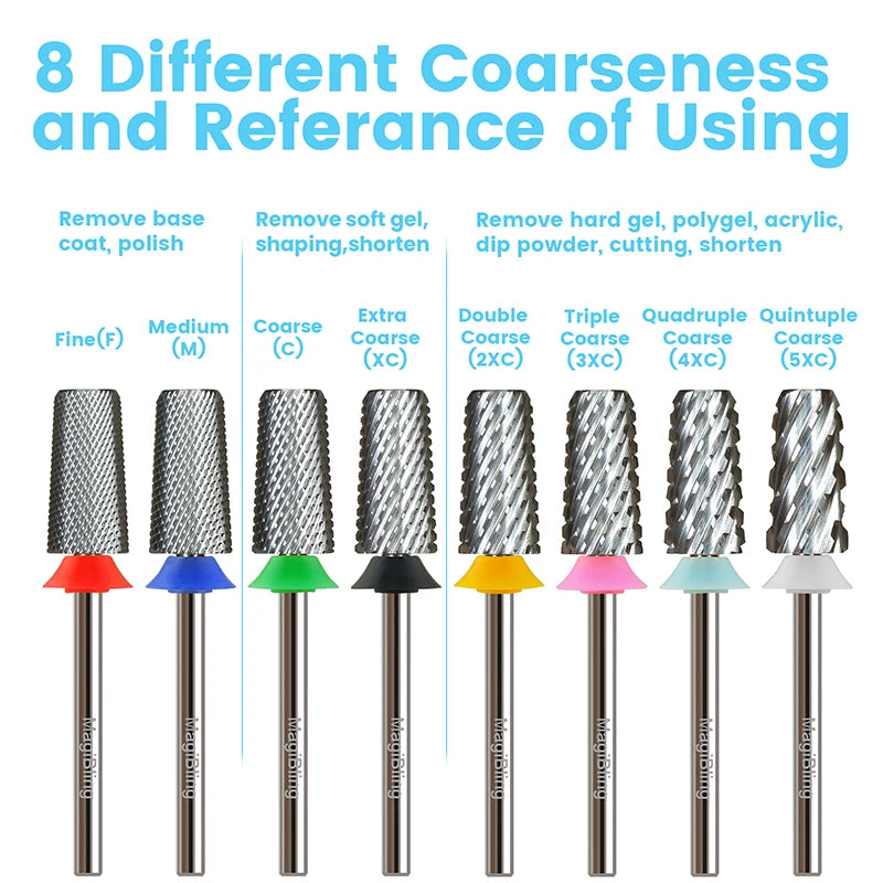 3/32" MagiBling Carbide Sharp 6.6mm Cross Cut Tapered Nails Bit For Acrylic Gel Remover