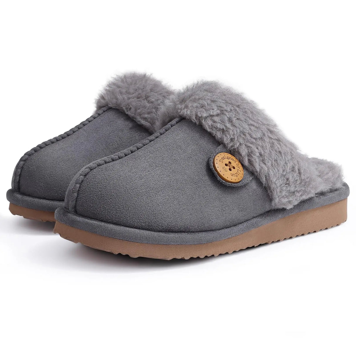 Evshine Women's Fur Plush Warm Slippers With Rubber Soles