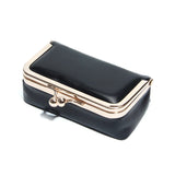Compact Genuine Leather Kiss-Lock Mini Accessorie Pouch