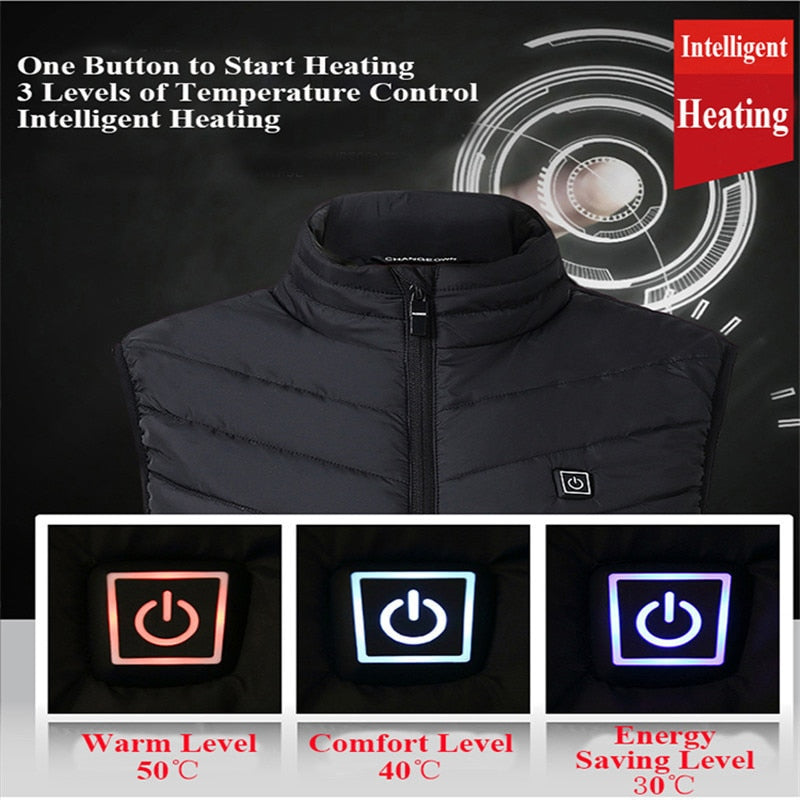 Men's and Women's USB Heated Thermal Vest. Sizes S to 6XL and Up to 17 Heating Zones.