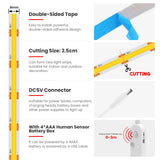 Battery Powered8MM COB Multi Color Led Strip 5V with Motion Sensor 320LEDs/M Led Induction