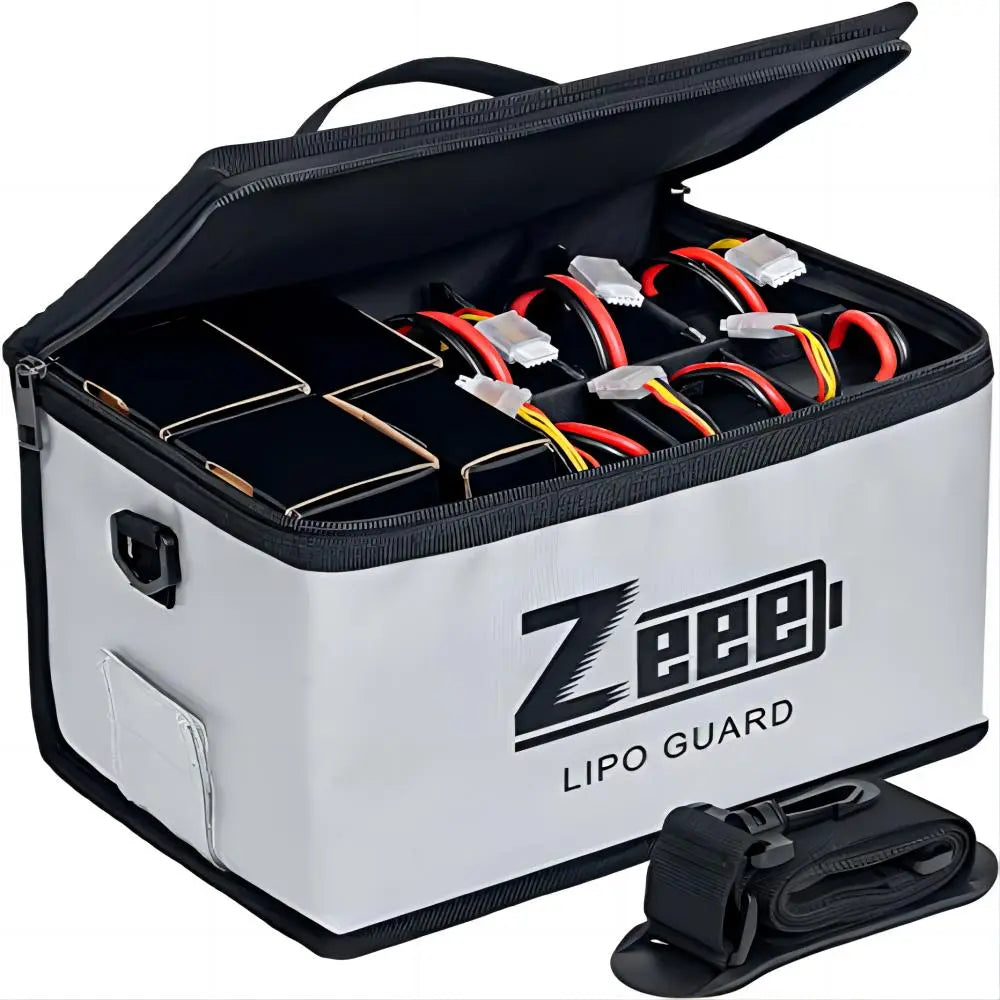 Zeee Lipo Fireproof Safe Battery Bag With Pouches For Multiple Battery Storage.