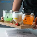 JUSTINLAU Creative Glass Double Wall Insulated Animal Mug