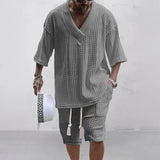 Men's Two Piece V-Neck Knitted Casual Shorts Set
