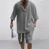 Men's Two Piece V-Neck Knitted Casual Shorts Set
