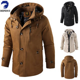Men's Mid-length Hooded Multi-pocket Slim-fit Jacket