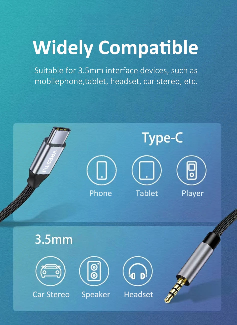 Type C to 3.5mm Jack AUX Cable Audio DAC Chip 4 Poles Microphone 3 5 HiFi Headset Adapter for Samsung Google Pixel Huawei Xiaomi