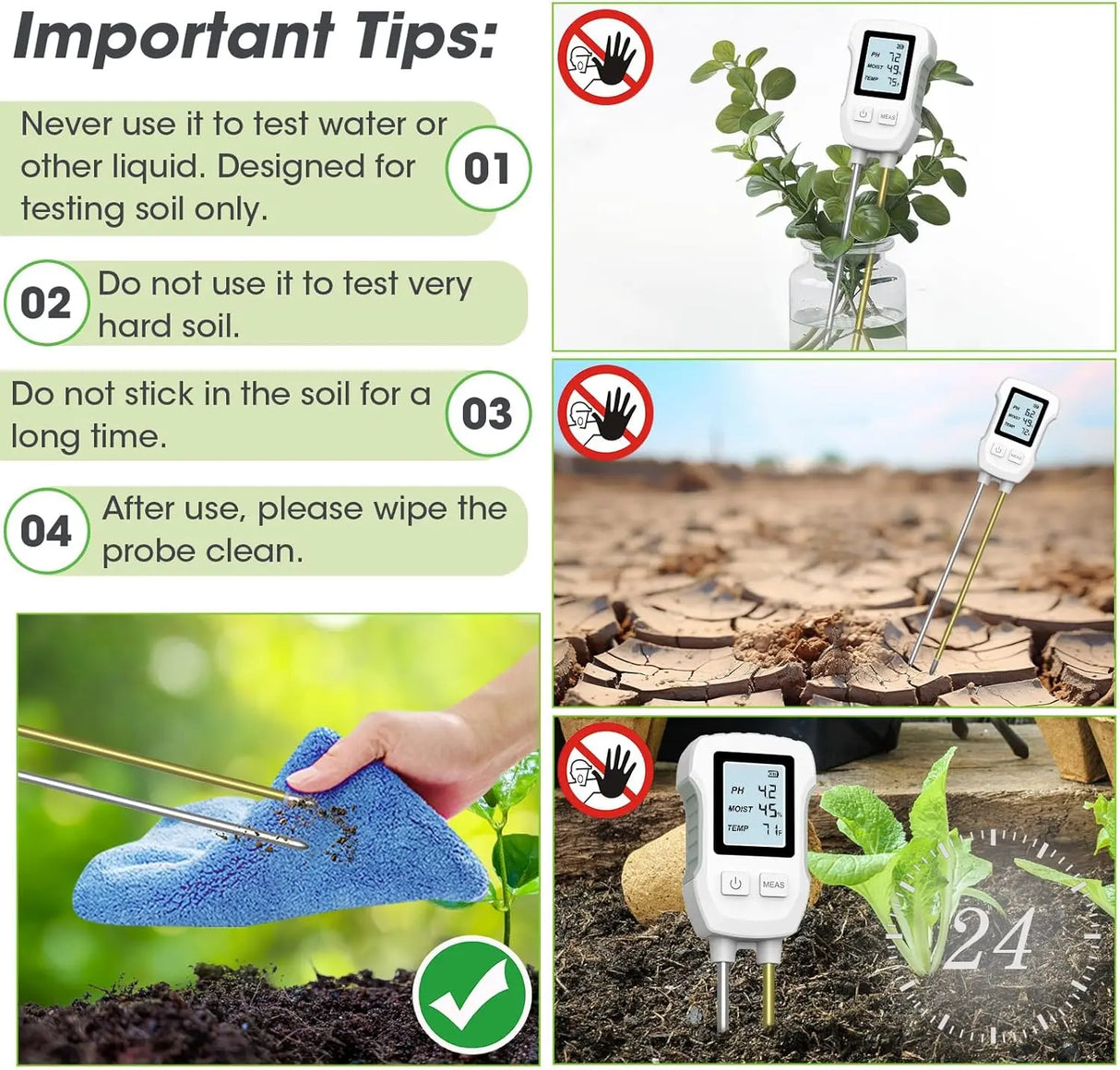 3 in 1 Digital LCD Soil Tester For PH/Moisture/Temperature With Backlight for House And Garden