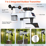 7-in-1 LoRa Weather Monitoring Station For Humidity, Wind Speed with Solar Indoor Outdoor Remote.