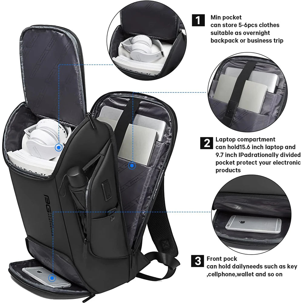 BANGE Waterproof USB Charging Backpack Fits 15.6 Inch Laptop