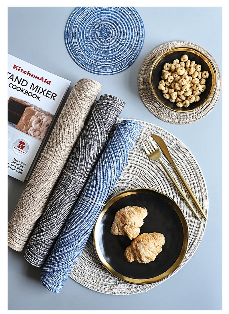 6pcs Round Woven Anti Slip Placemats Or Coasters