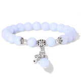 Ladies blue amazonite beaded bracelet with a metal elephant charm.