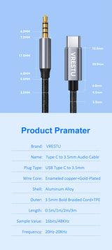 Type C to 3.5mm Jack AUX Cable Audio DAC Chip 4 Poles Microphone 3 5 HiFi Headset Adapter for Samsung Google Pixel Huawei Xiaomi
