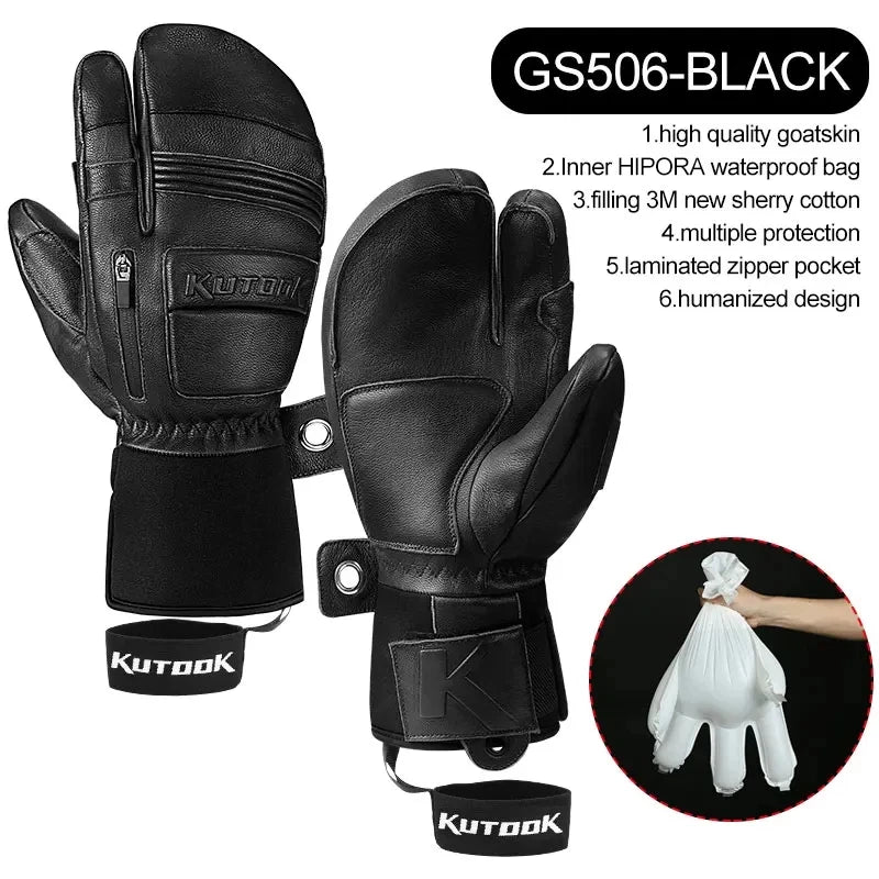 KUTOOK Men's Goatskin Leather Waterproof Thermal Gloves