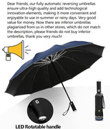 Fully 10 Ribs Windproof Automatic Reverse Folding UV Protected Umbrella With LED Flashlight