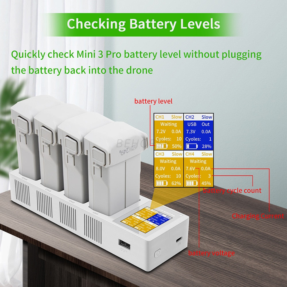 4in1 Battery Charging Hub for DJI Mini 3 PRO Drone Charger.