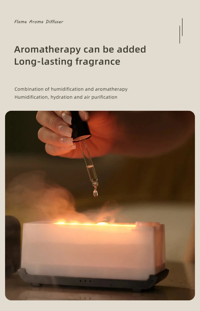 LED Simulation Flame Aroma Diffuser Mini Air Humidifier Machine With Timer