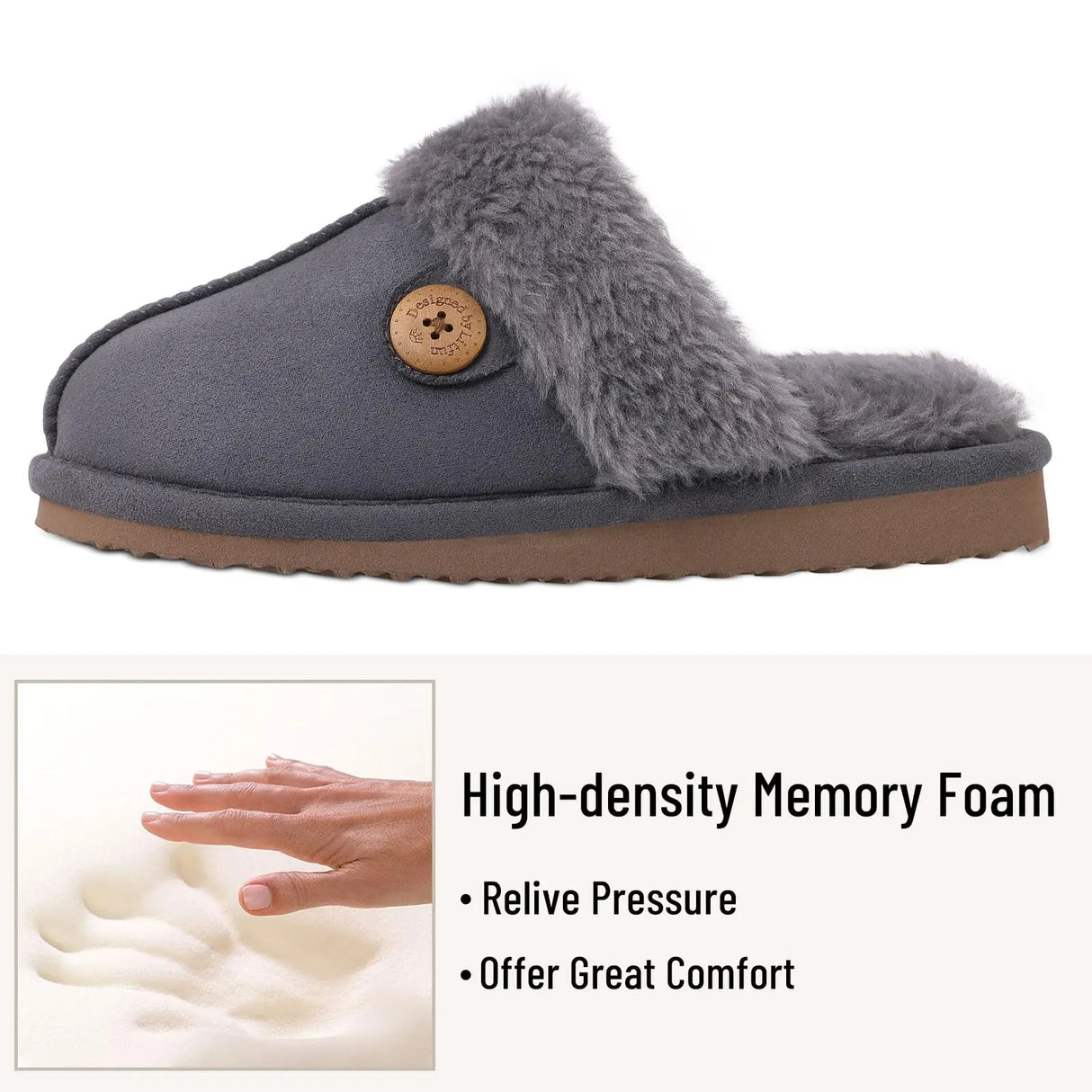 Evshine Women's Fur Plush Warm Slippers With Rubber Soles