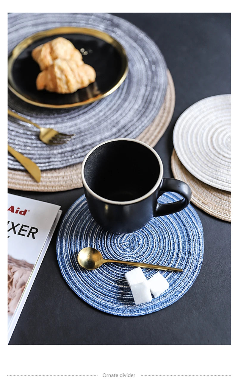 6pcs Round Woven Anti Slip Placemats Or Coasters
