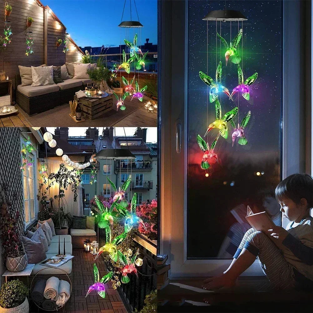 Outdoor Solar Charging Waterproof Hummingbird/Owl Wind Chime Light
