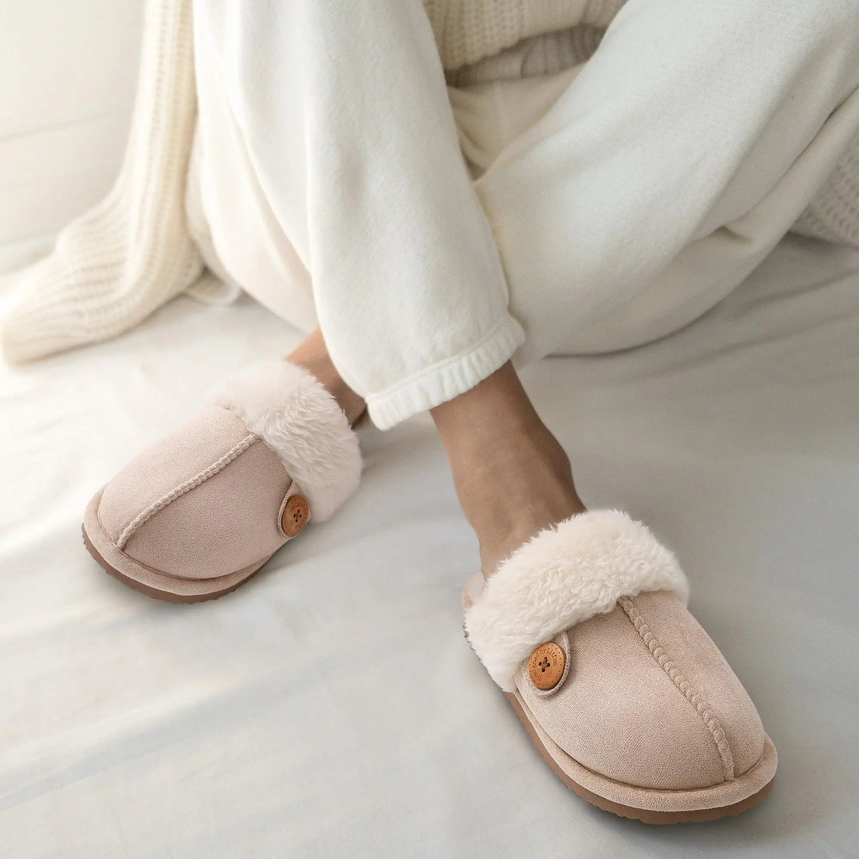 Evshine Women's Fur Plush Warm Slippers With Rubber Soles