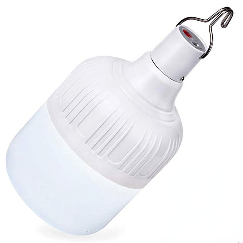 Portable LED Rechargeable Emergency Light. Lantern comes with a hook for camping or patio lighting.