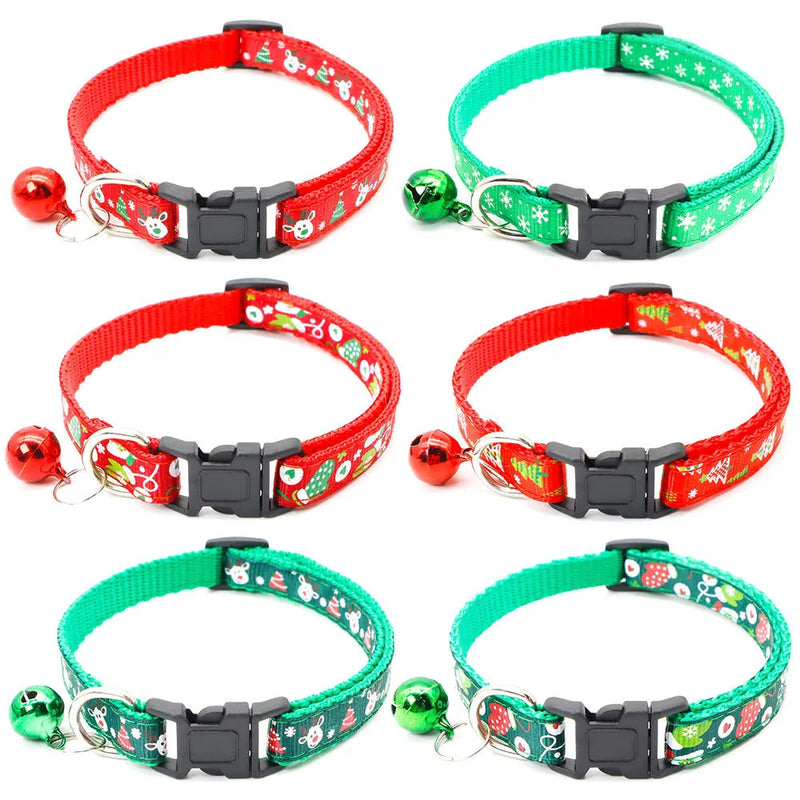 1pc Adjustable Nylon Christmas Pet Collar With Bell