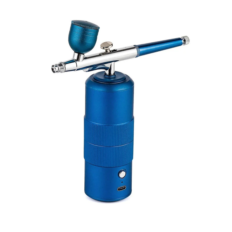 Blue Portable Airbrush Kit With Compressor Oxygen Injector Spray Gun For Nail, Makeup OR Cake Painting