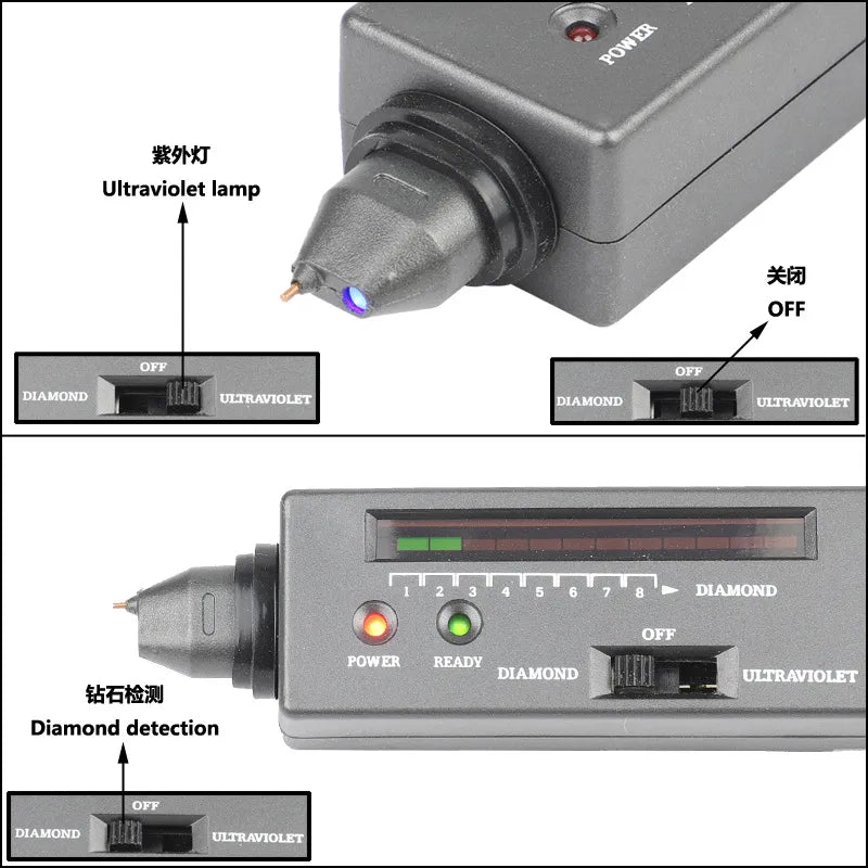 SHOTTOR High Accuracy, UV Light Indicator, LED Diamond Tester Pen.