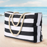 Striped Waterproof Canvas Summer Beach Tote Bag With Zipper