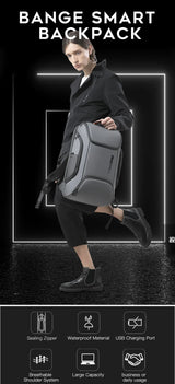 BANGE Waterproof USB Charging Backpack Fits 15.6 Inch Laptop