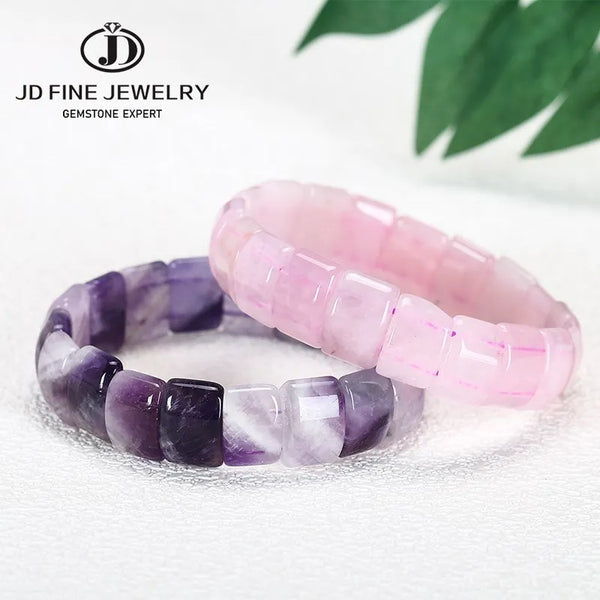 JD Natural Stone Purple Amethyst Or Rose Quartz Energy Healing Crystal Bangle.