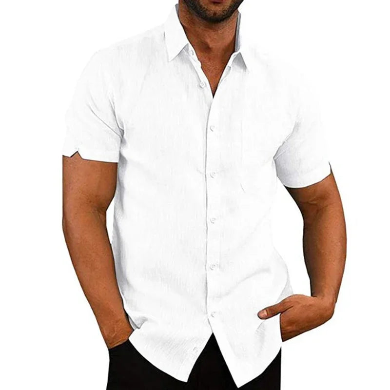 Men's Casual Short Sleeved Cotton Linen Shirts