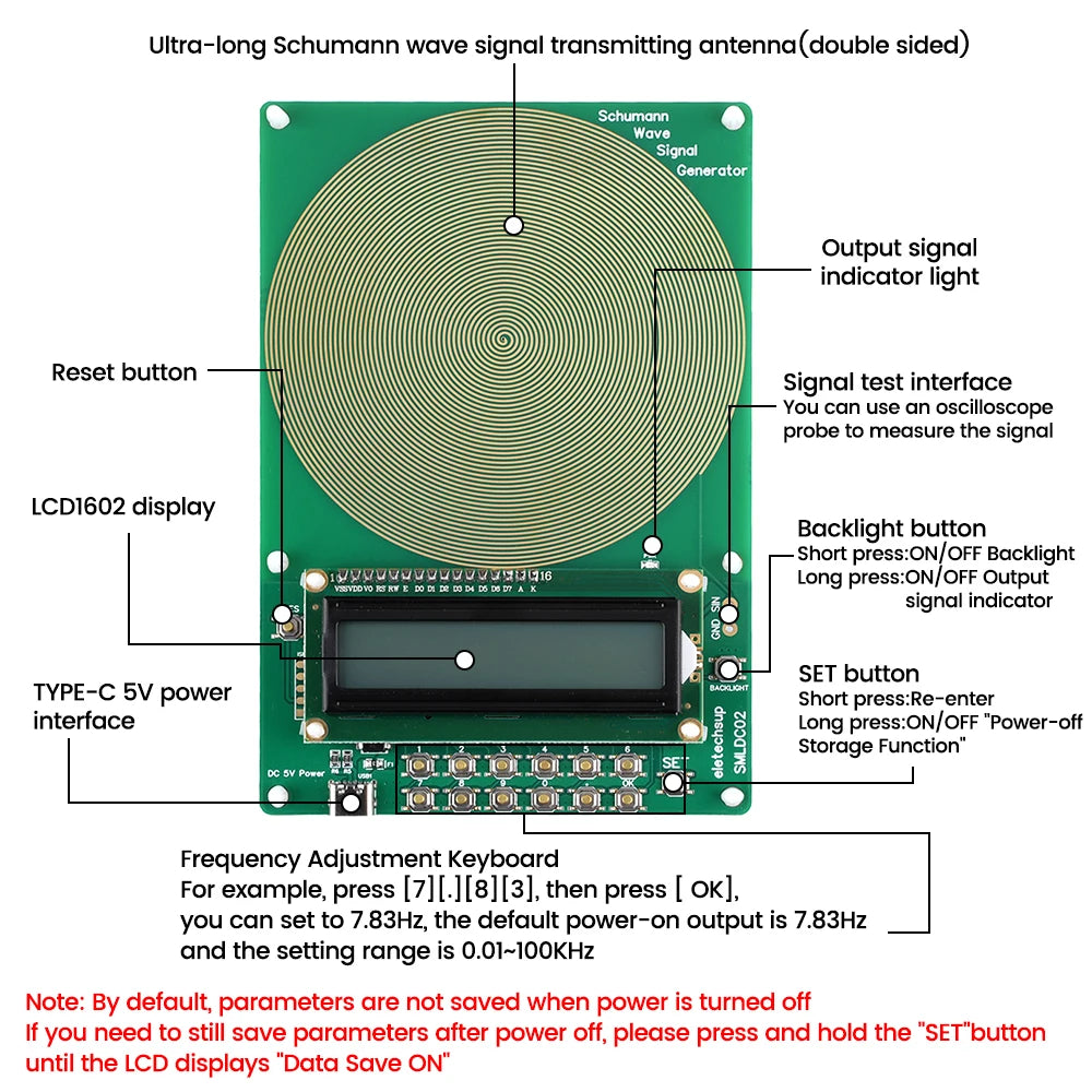 Type-C Interface 0.01Hz~100000Hz Adjustable 7.83Hz Schumann Waves Resonance Generator