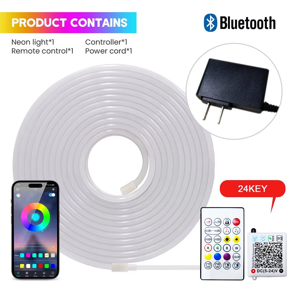 10M 20M 30M LED RGB Neon Flexible Waterproof\Bluetooth DC 24V Light Strip