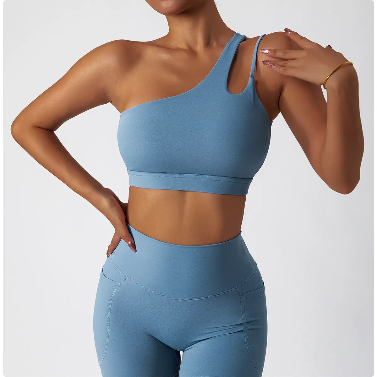 Single Strap, Stretchy Sports Bra With Pads