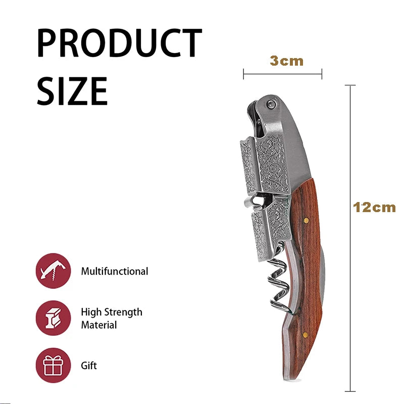 Professional Waiters Corkscrew With Wood Grip Beer Bottle Opener And Foil Cutter